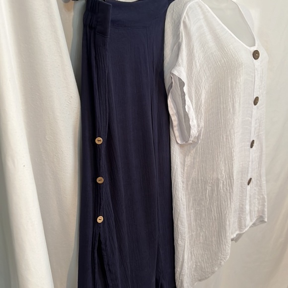 Picadilly Canada Womens Lightweight Summer White Shirt Navy Pant Set Size L - Picture 4 of 12